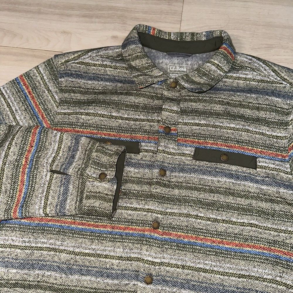 L.L. Bean Men's Olive Striped Button-Up Shirt Jacket
